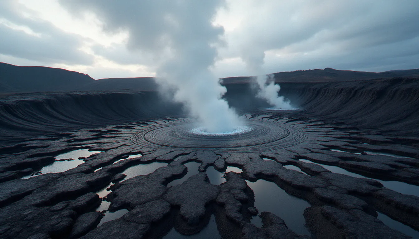Champ de lave d'obsidienne noire dans un paysage volcanique, illustrant la formation naturelle de la pierre